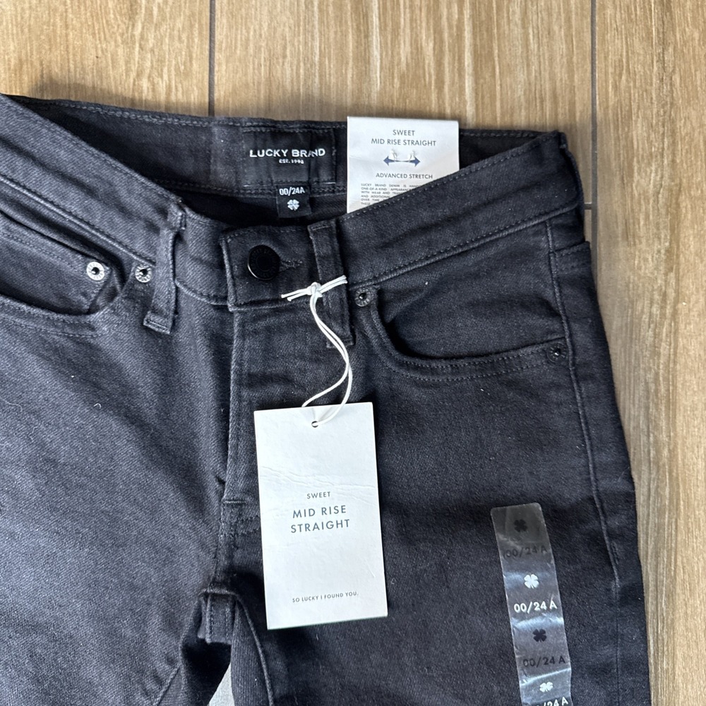 Lucky Brand 00/24 Mid High Rise Straight Black Stretch Jeans Retro